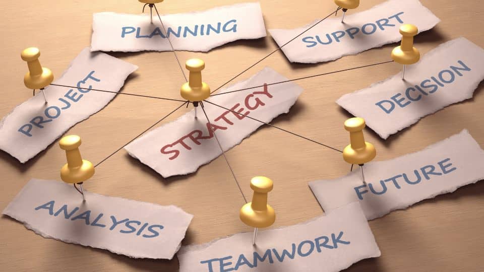 Team member suggesting an idea to other four team members in an office setting
